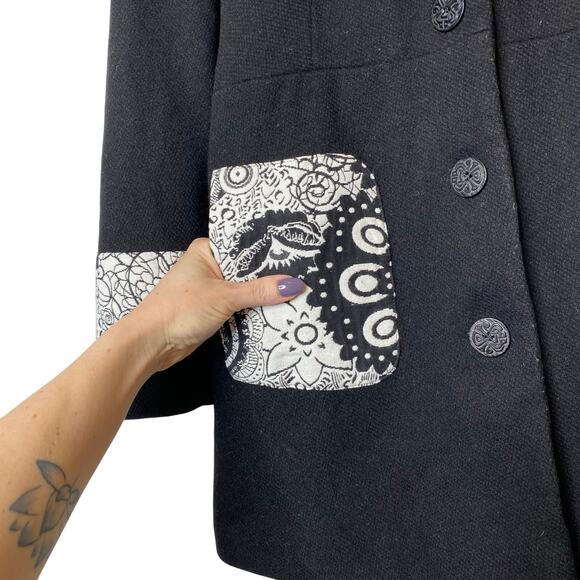 Desigual Wool Blend Patch Pocket Black Coat size 38 / Small - Picture 3 of 7